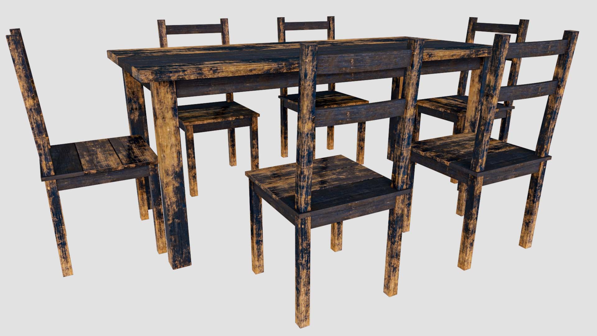 Rustic Tables And Chairs With Scratched Paint 3D - TurboSquid 2142148