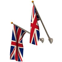 Union Jack flags on poles set