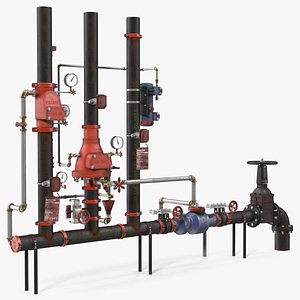 Industrial Pipe System with Valves and Gauges model