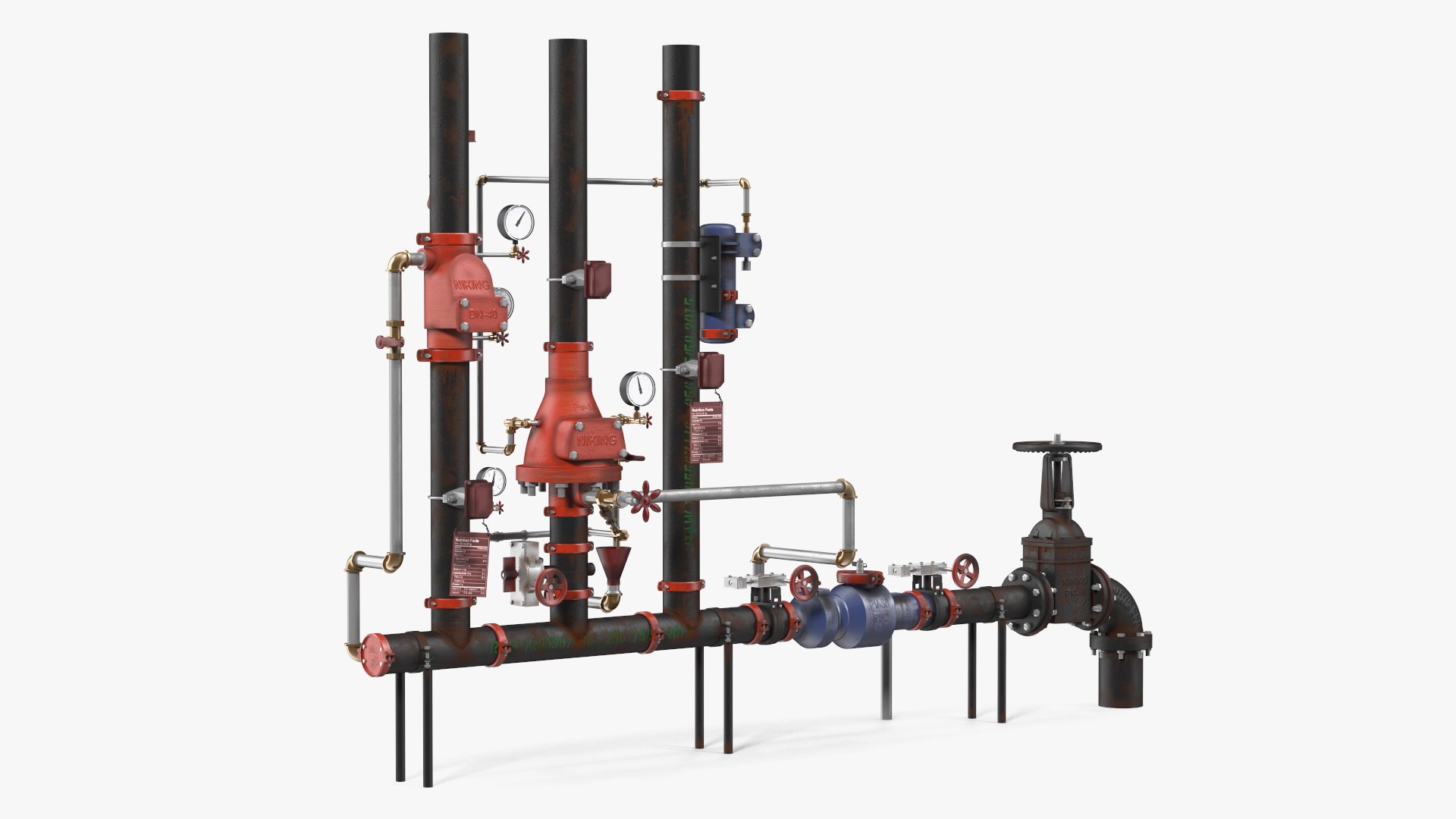 Industrial Pipe System with Valves and Gauges 3D model preview
