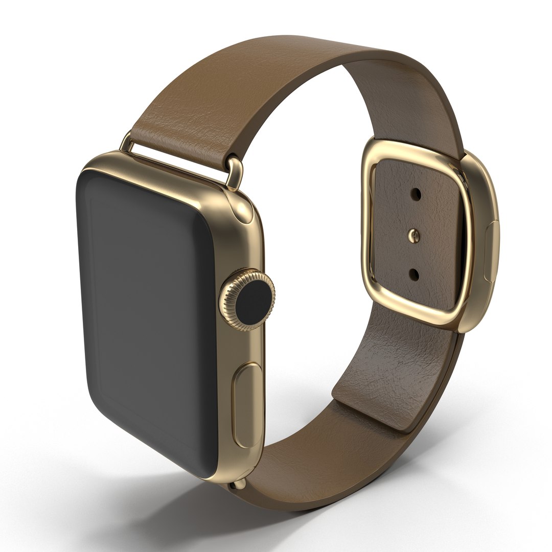 Apple Watch 38mm Gold Case with Brown Modern Buckle 3D Model 3D model preview