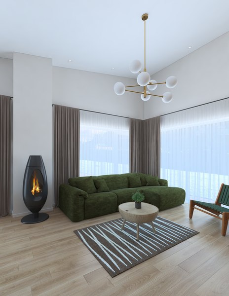 Living room with green sofa 3D model