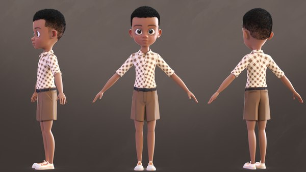 Cartoon Afro Boy 2 Maya - Toon Rigged Child Character 3D model