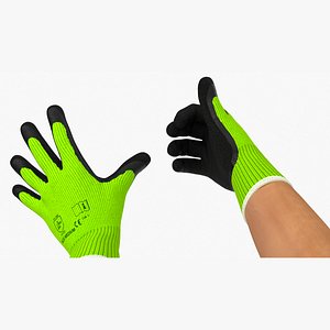 Hands in Safety Work Gloves Green Rigged for Cinema 4D