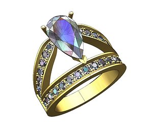 Pear shape solitaire pave ring