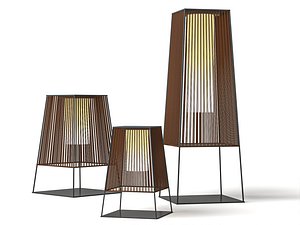 3D Wicker Outdoor Floor Lamp Set 3D Model