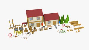 low poly village