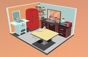 3D model kitchen vintage flat