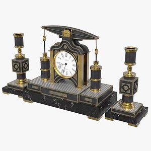 Antique Beam Engine Clock With Two Candlesticks 3D model