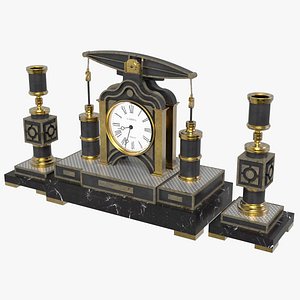 Antique Beam Engine Clock With Two Candlesticks