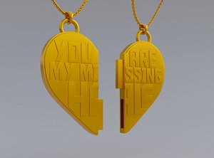 3D model You Are My Missing Half Split Heart Pendants