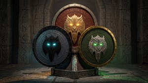 Fantasy Round Shield Fenrir - 3 Skins PBR Game Ready