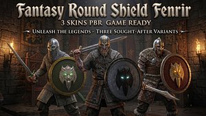Fantasy Round Shield Fenrir - 3 Skins PBR Game Ready 3D model