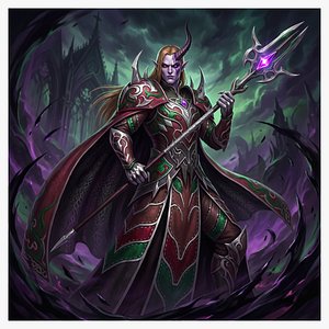 Dark Elf Demon Mage Fantasy RPG Game Character with Staff 3D model