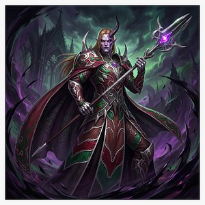 Dark Elf Demon Mage Fantasy RPG Game Character with Staff