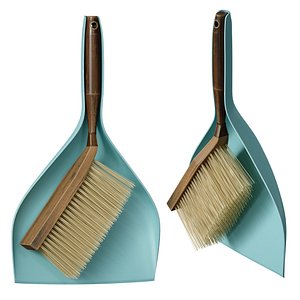 Dustpan with brush Plastic dustpan with wooden brush 3D