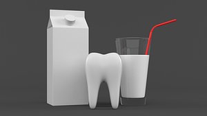 Milk Box with Glass 3D