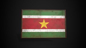 3D Old Picture Frame With Suriname  Flag - Game Ready PBR Low-poly model