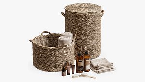 3D Bathroom set with baskets and skincare products model