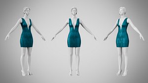 Dress 34 Teal Velvet With Design 3D model