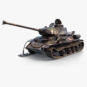 3D T-34-85 Destroyed Game Ready model
