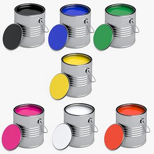 3D Metal Paint Bucket Bundle model