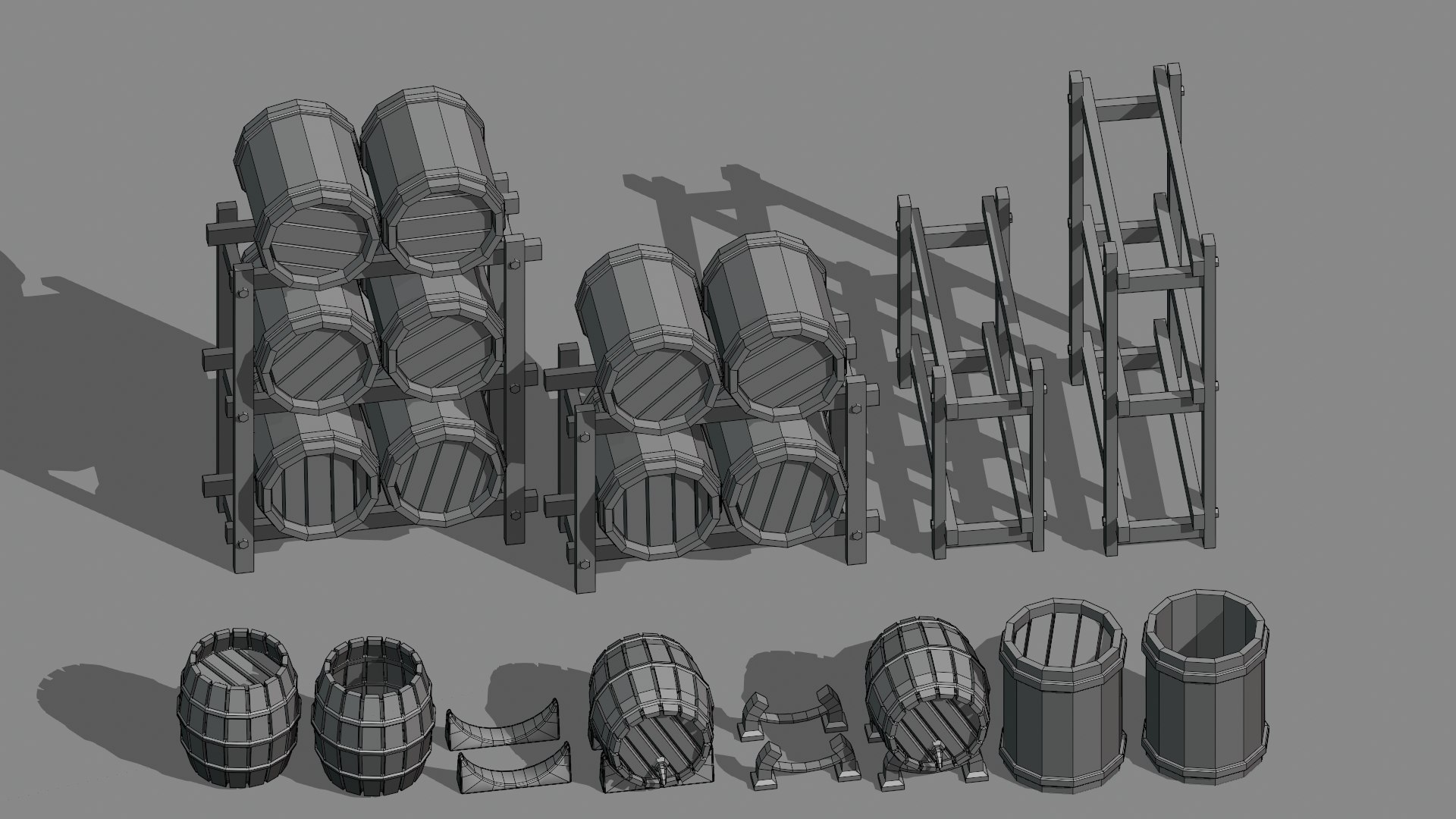 LOW POLY BARRELS 3D model https://p.turbosquid.com/ts-thumb/4N/USLmwj/na/wire/png/1666811418/1920x1080/fit_q87/d54b1c15eb6e55dcff6327c36c8b1c76a8516023/wire.jpg