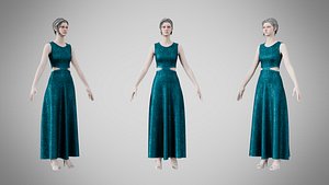 3D Dress 31 Teal Velvet With Design