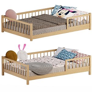 Lasse Scandinavian Wooden Kids Bed Hand Made 3D model