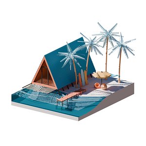 Summer Beach Isometric View 3D Render Illustration 3D