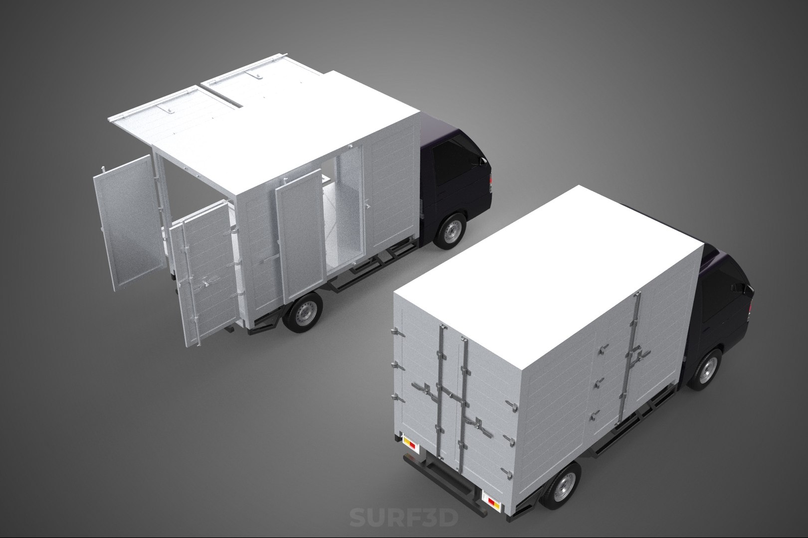 2 CONFIGURATION OPEN CLOSED BOX TRUCK DELIVERY CARGO PICKUP VAN 3D ...