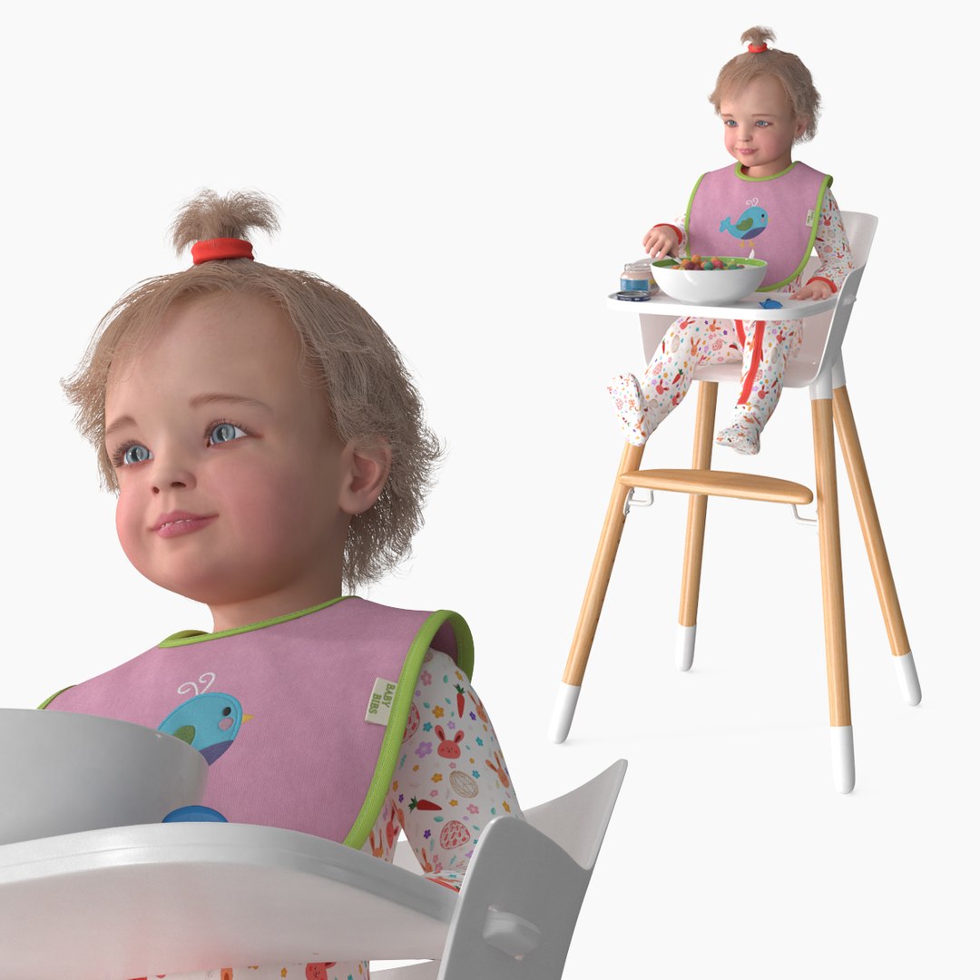 Little Girl Eating in High Chair