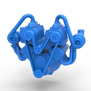 3D Diecast Twin turbo supercharged V8 Engine Version 6 Scale 1 to 25