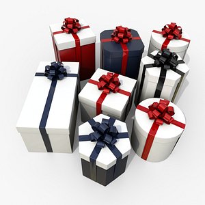 Gift Boxes - Vertical Variety with Tied Ribbon Rosette 3D