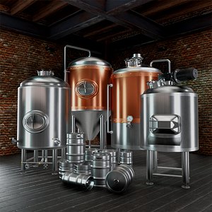 Craft Brewery Equipment Pack -  Mash Tun - Kettle - Fermenter - Bright Tank -  Kegs - High-Poly 3D model