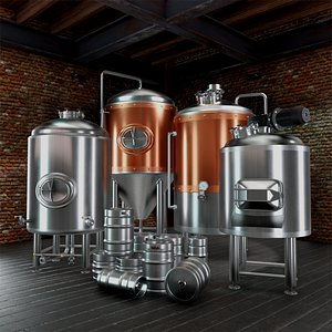 Craft Brewery Equipment Pack -  Mash Tun - Kettle - Fermenter - Bright Tank -  Kegs - High-Poly
