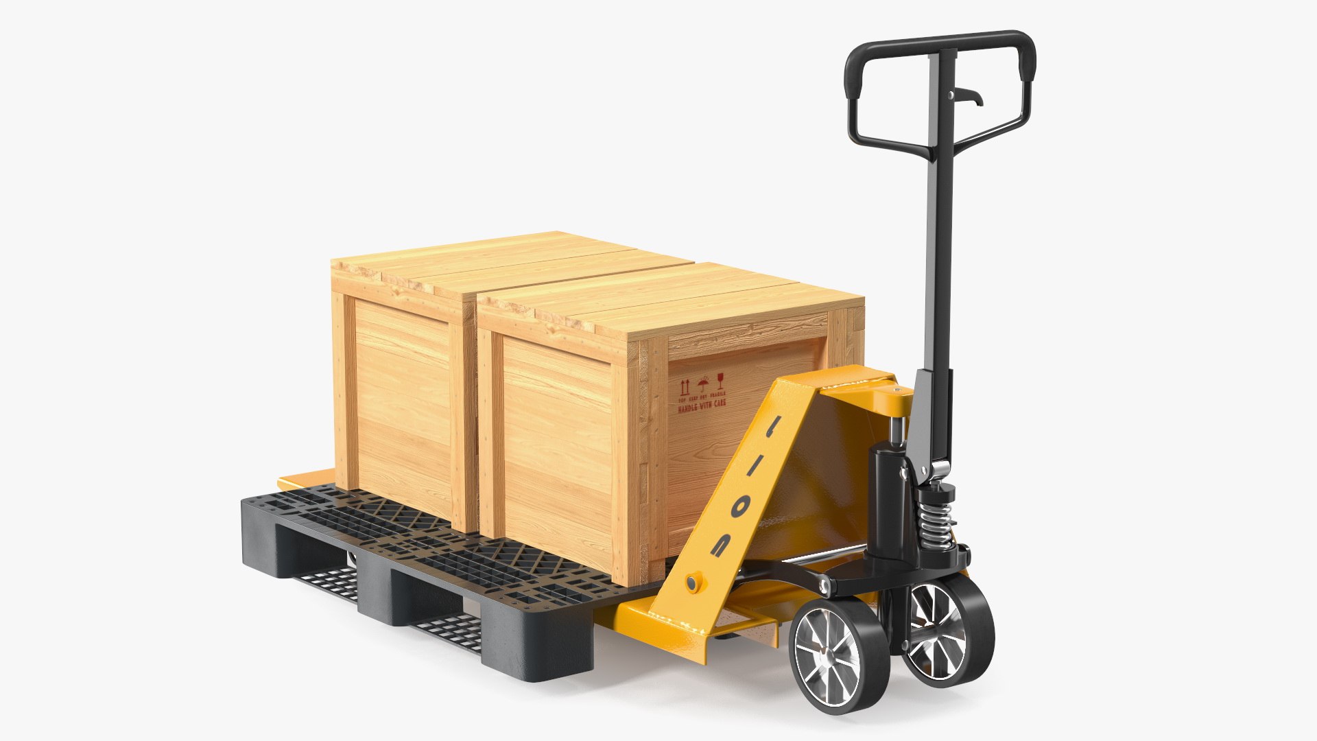 Lion Industrial Standard Duty Pallet Jack with Wooden Crates Rigged 3D model preview