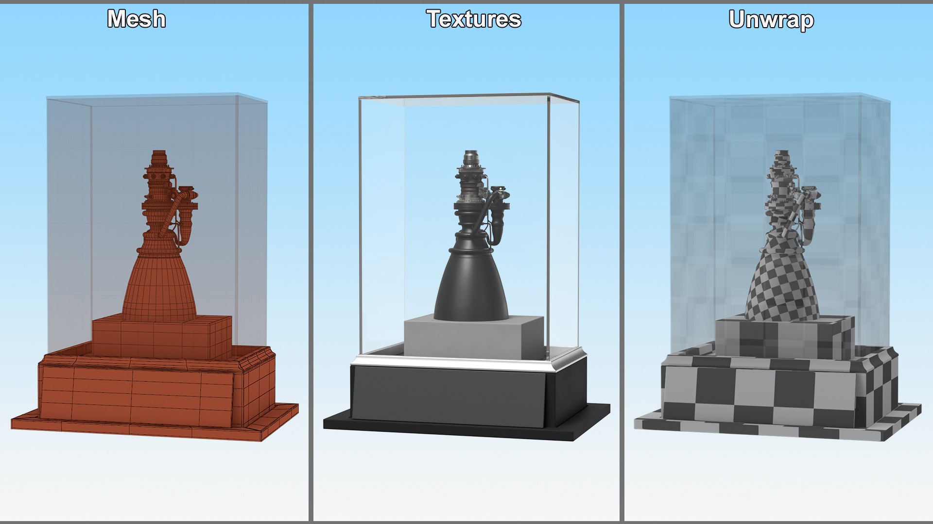 3D Detailed Rocket Engine Display In Glass Case Model - TurboSquid 2396153