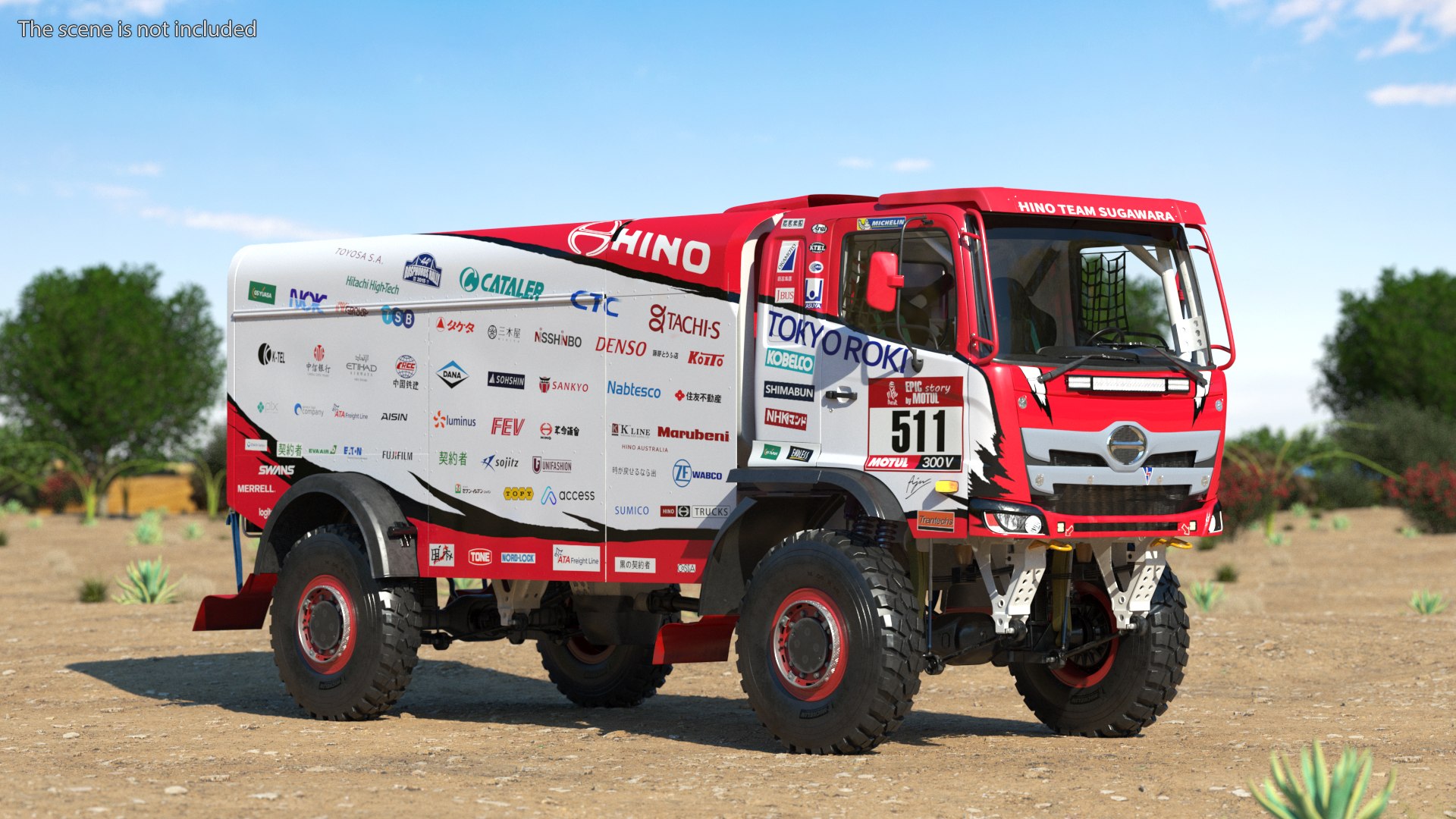 Dakar Truck Hino Lights On Rigged for Maya 3D model preview