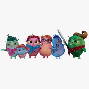 3D Jelly Family Rigged Low-poly 3D model