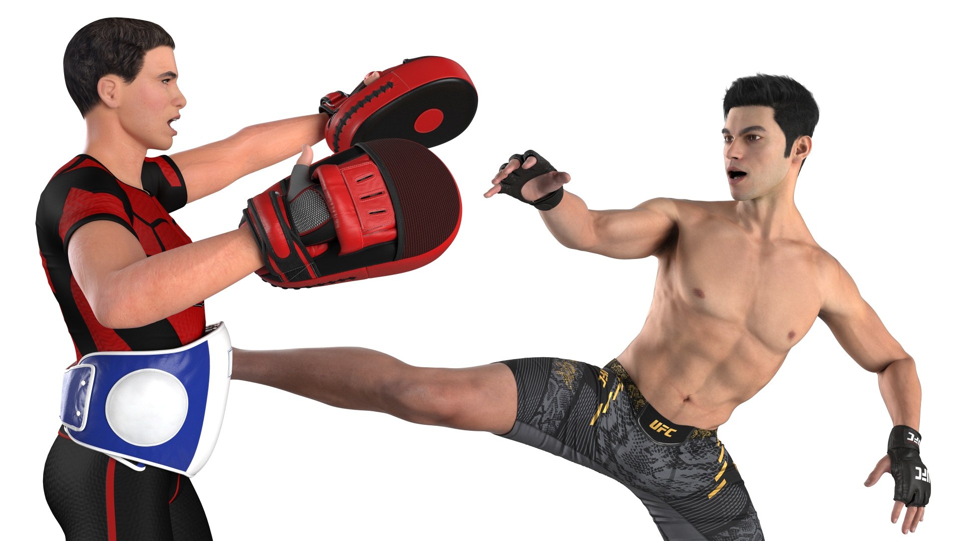 Fighter UFC MMA Training with Coach Fur 3D model preview