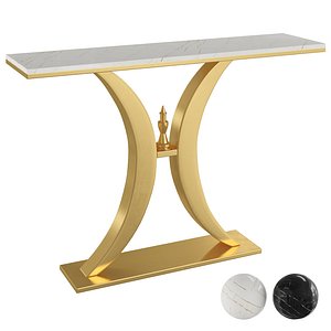 3D Modern Narrow Console Table with Stone Top Metal Frame