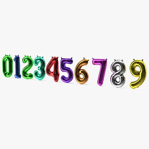 Balloon Numbers Set Multicolored 3D