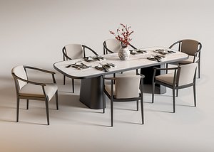 New Chinese Style Dining Set Dining Table and Chairs 3D model