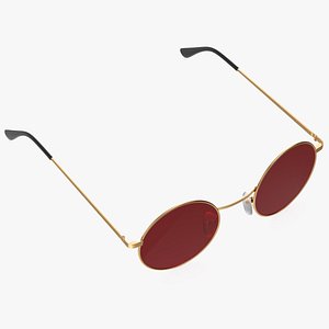 3D Round Circle Golden Frame Red Lens Glasses model