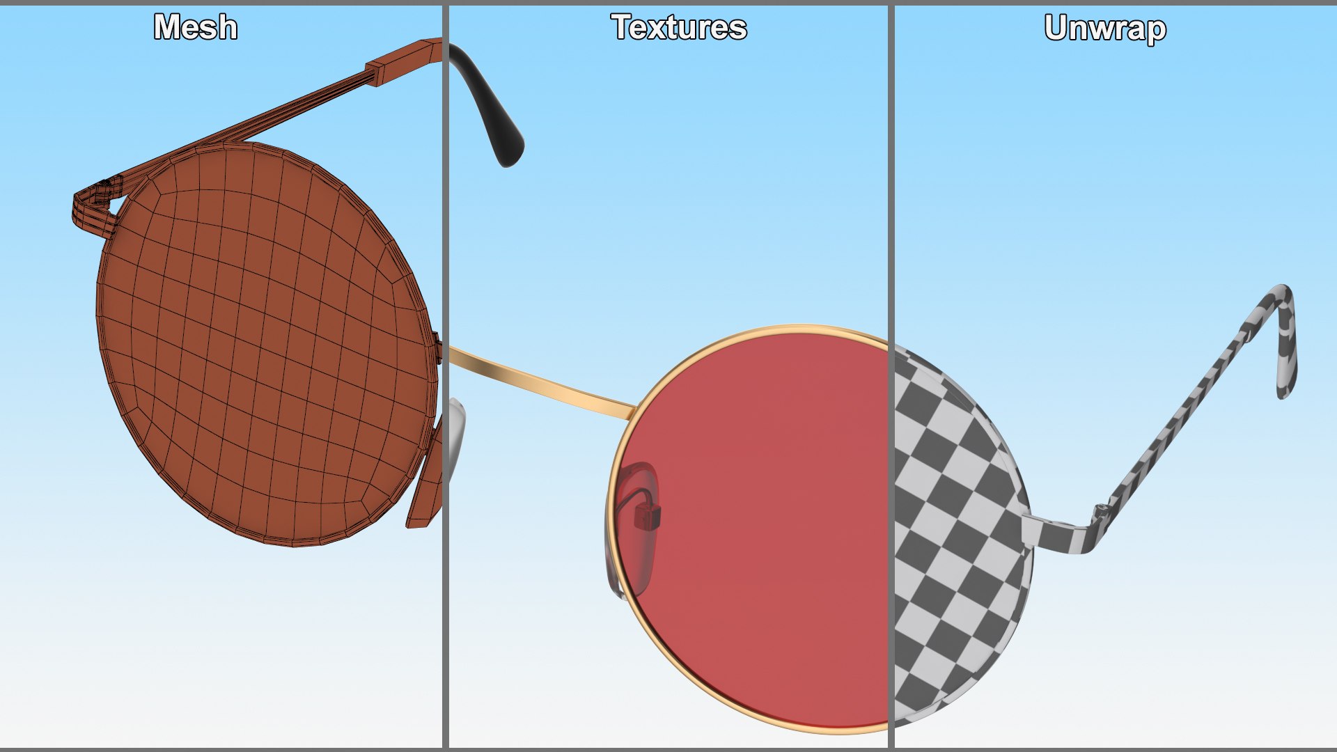 3D Round Circle Golden Frame Red Lens Glasses Model - TurboSquid 2140334