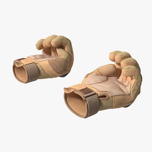 3D model Shockproof Gloves Brown Fur Rigged for Maya