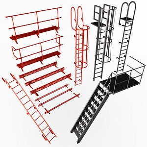 escape stairs safety elements 3D model