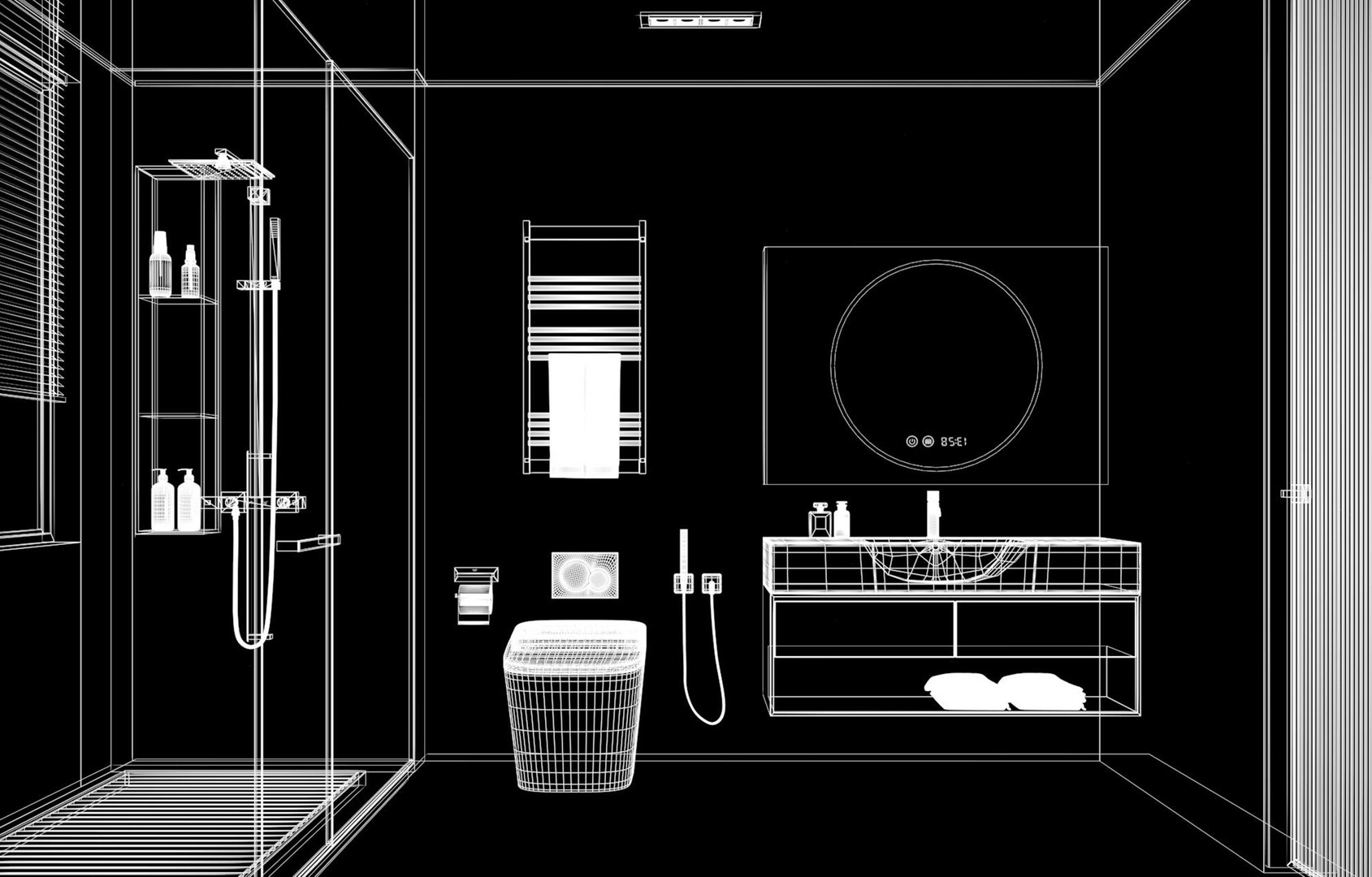 Modern bathroom with lights and render settings 3D model 3D model 3D model - TurboSquid 2169799