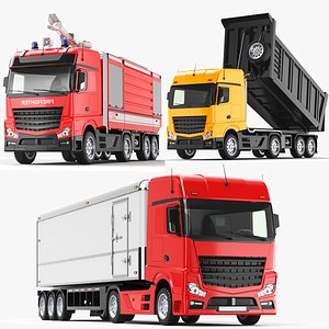 3D Detailed Three Trucks 02